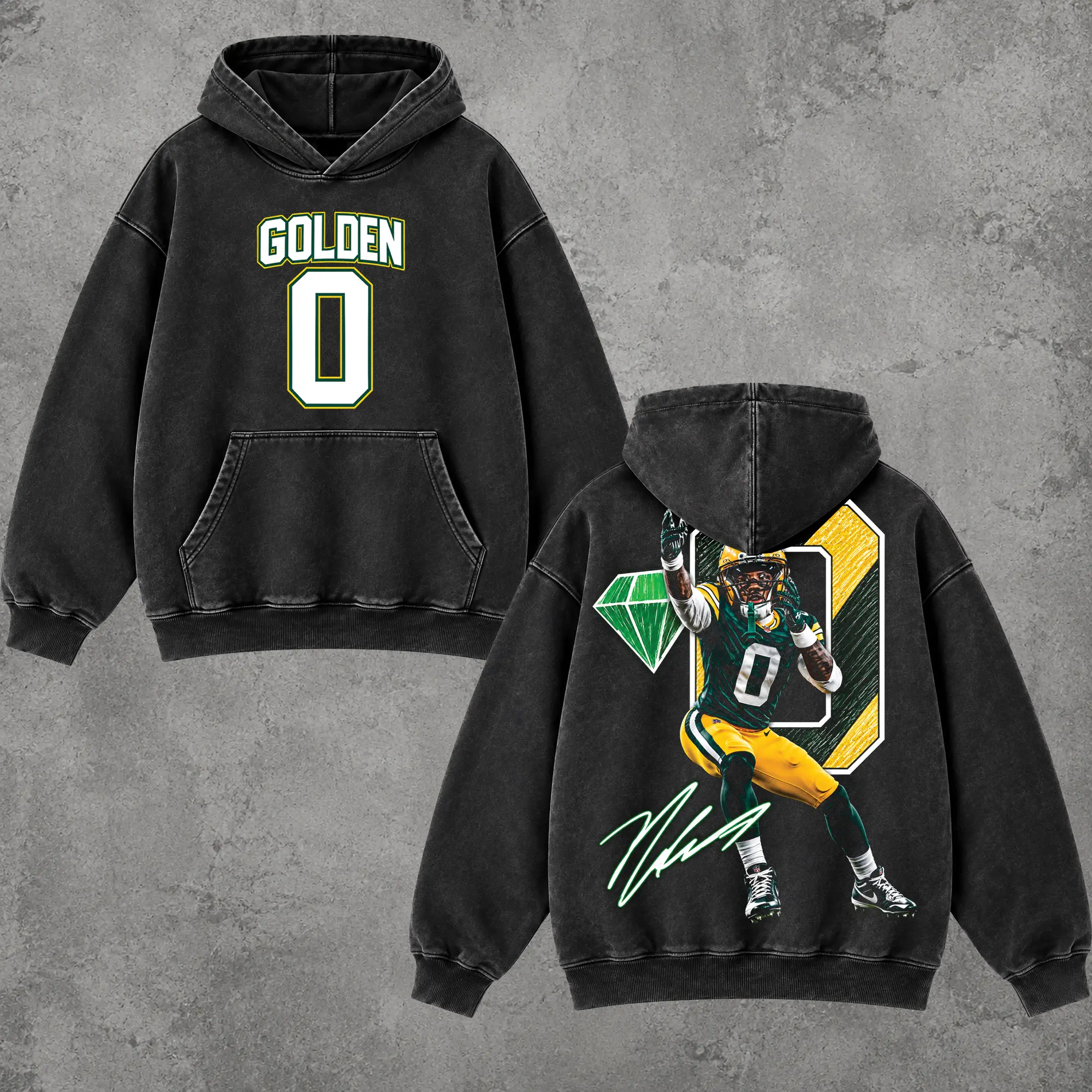 Matthew Golden #0 Premium Acid Washed Cotton T-Shirt and Hoodie (Made in US), Packers Football Fans Fits, Packers Nation Outfit, Gift for Football Fans, Husband, Boyfriend
