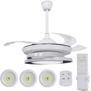 CLAREXA Retractable Ceiling Fan with Lights and Remote, 42" Retractable Fan Ceiling Light, 3 Color Change, 6 Speed, Forward and Reverse Modes, Silent Noiseless for Dining Room Bedroom Living Room