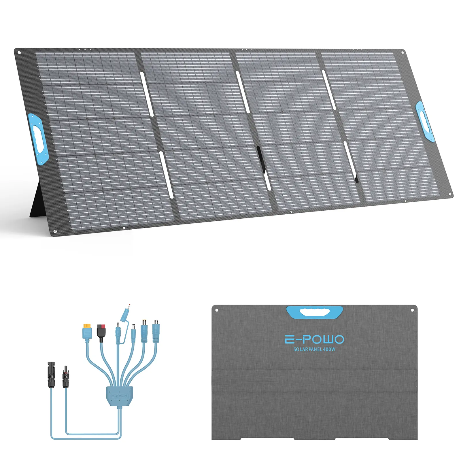 E-POWO 400W 37V Foldable Solar Panel Kit for Ecoflow Anker Jackery Power Stations – 23.5% High-Efficiency ETFE Solar Charger with Adjustable Kickstands, IP67 Waterproof Design for RVs, Camping, Outdoor Travel & Off-Grid Backup Monocrystalline