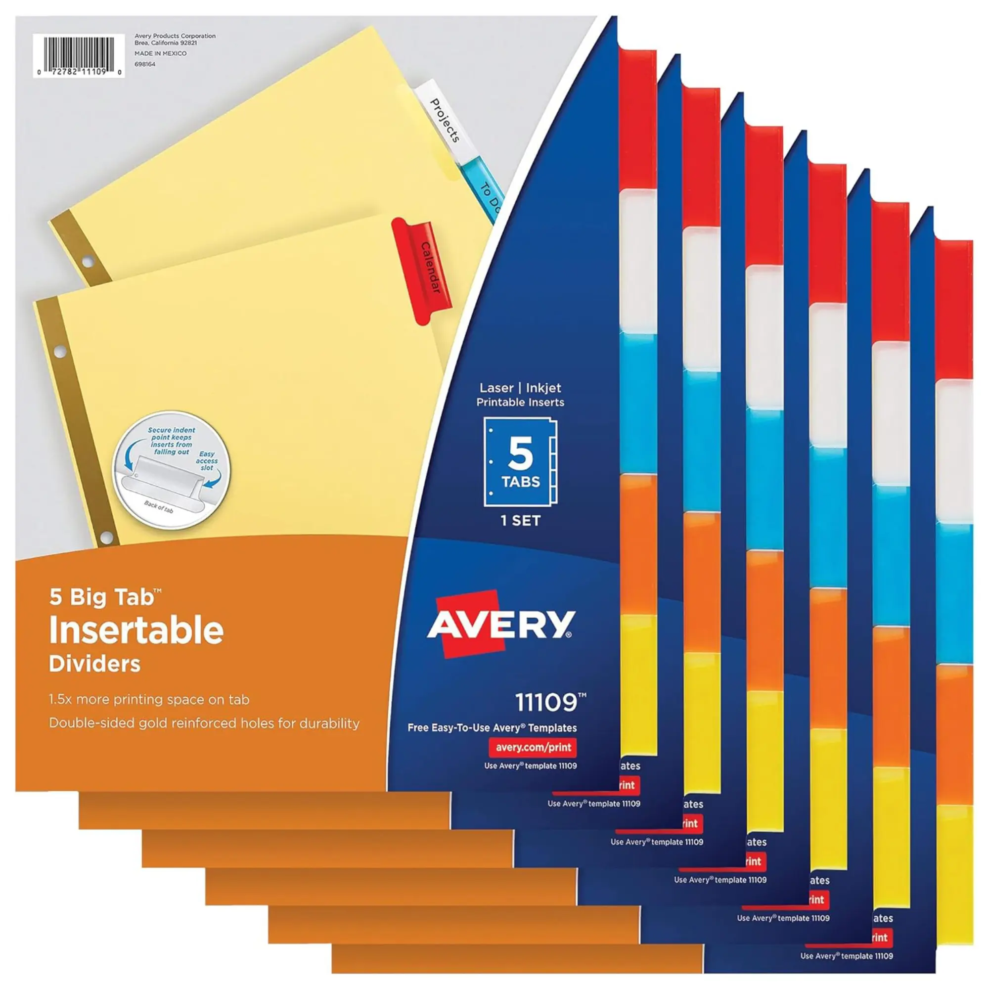 Avery 5-Tab Binder Dividers, Insertable Multicolor Big Tabs, 6 Sets, Binder Dividers With Tabs, Binder Accessories