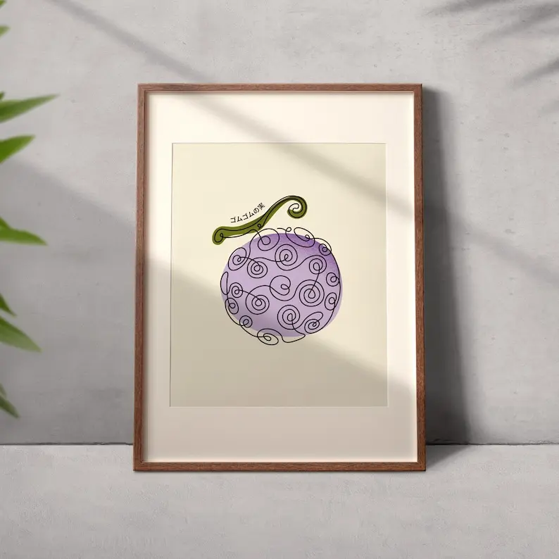 Fruit Gomu Gomu Anime Modern Minimalist Art, Anime Poster, Line Art Wall Decor, Anime Mid Century Home Decor, Manga Digital Wall Print