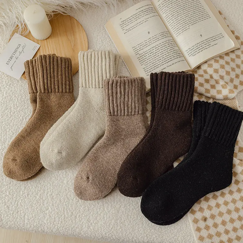 FEITAI 5-Pack of Solid Calf Mid Socks for Women-Soft, comfy, and warm fall and winter casual socks for everyday basics, Minimalist, Comfortable, Breathable, Polyester, Fuzzy Socks