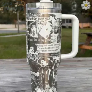 Doc Holliday 20oz 40oz Tumbler With Handle Tombstone Tribute | Western Movie Fan Gift Stainless Steel Insulated Mug | Val Kilmer I'm Your Huckleberry Retro Collage Travel Cup, Viral TikTok Cowboy Merch 2026