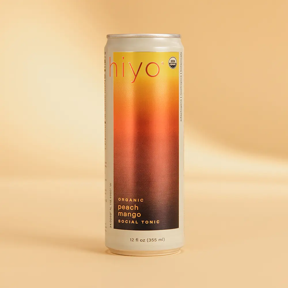 hiyo non-alcoholic functional seltzers - peach mango - organic social tonics (12-pack)