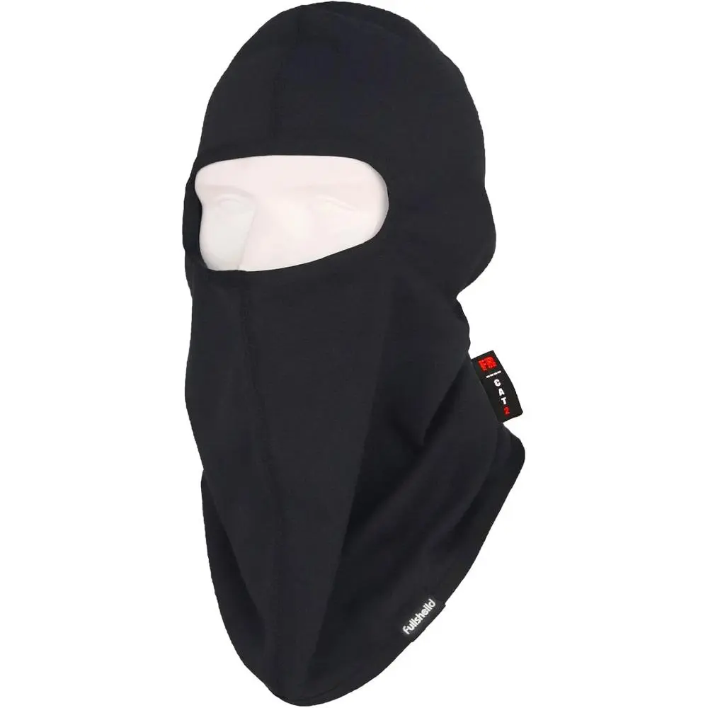 Soft Black Cotton Flame Resistant FR Balaclava Full Face Headwear Hood - Arc Rated NFPA2112 CAT2, 1 Size for Adults, Work & Welding Protective Winter Sports Snowboarding Gear, Black Balaclava, Balaclava Headwear