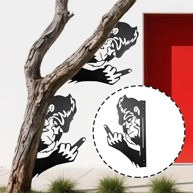 2026 Latest Iron Bigfoot Metal Art Decor, Middle Finger Gesture Sasquatch Statue Sign, Tree-Themed Flipping Cutout, Farmhouse Wall-Mountable Home Decor Plaque with Wall Mosaic House Number Sign