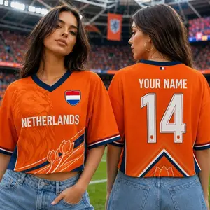 Netherlands Soccer Crop Top Jersey, Netherlands Futbol Shirt with Name Number, Personalized Dutch Football Crop Tee for Women