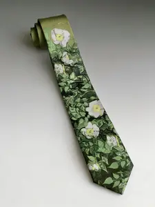 Men's Luxury Jacquard Tie with Van Gogh Wild Roses Embroidery, High-End 2400 Needle Woven, Perfect Christmas Gift with Gift Box Packaging, Floral Embroidered Tie
