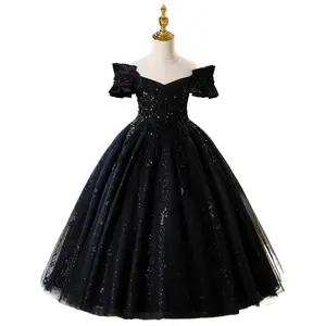 Elegant Sleeveless Princess Dress HW 1577105 - Little Girls' Summer Sparkle Contrast Sequin Solid Color Perfect for Weddings & Parties