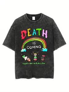 Fashion Summer Men's and Women's Cute Animal Print T-shirt Water Wash Vintage Hip Hop Loose Short Sleeve Casual Top