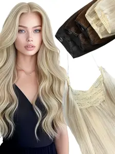 Clip In Wire in Hair Extensions Human Hair Fish Line with Clips In Weft Hair Extensions for Women Straight Wavy