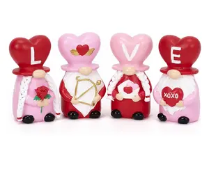 4PCS Valentine’s Gnome Decorations ️ Resin Love Gnome Family Set | Cute Red & Pink Tiered Tray Table Decor, Sweet Valentine Gift for Him & Her, Wedding & Home Display (3 Inch)