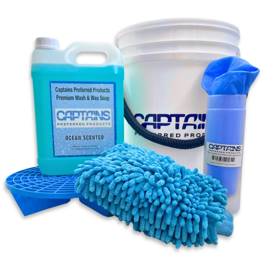 Captains Preferred Products Classic Boat Cleaning Kit with 5-Gallon Bucket, Premium Wash Mitt, Shammy Towel, & Ocean Scented Soap