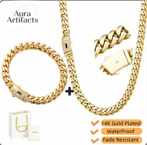 14K Gold Filled Cuban Link Chain Necklace & Bracelet, 6mm-14mm Curb Chain for Men Women, Waterproof Tarnish-Resistant Jewelry, Gift for Him & Her
