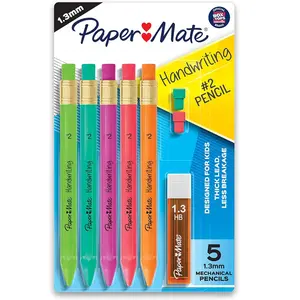 Paper Mate Handwriting Triangular Mechanical Pencil Set – 8 Pack, 1.3mm Bold Lead with Eraser Refills, Fun Color Barrels for Kids Writing, School & Teacher Supplies