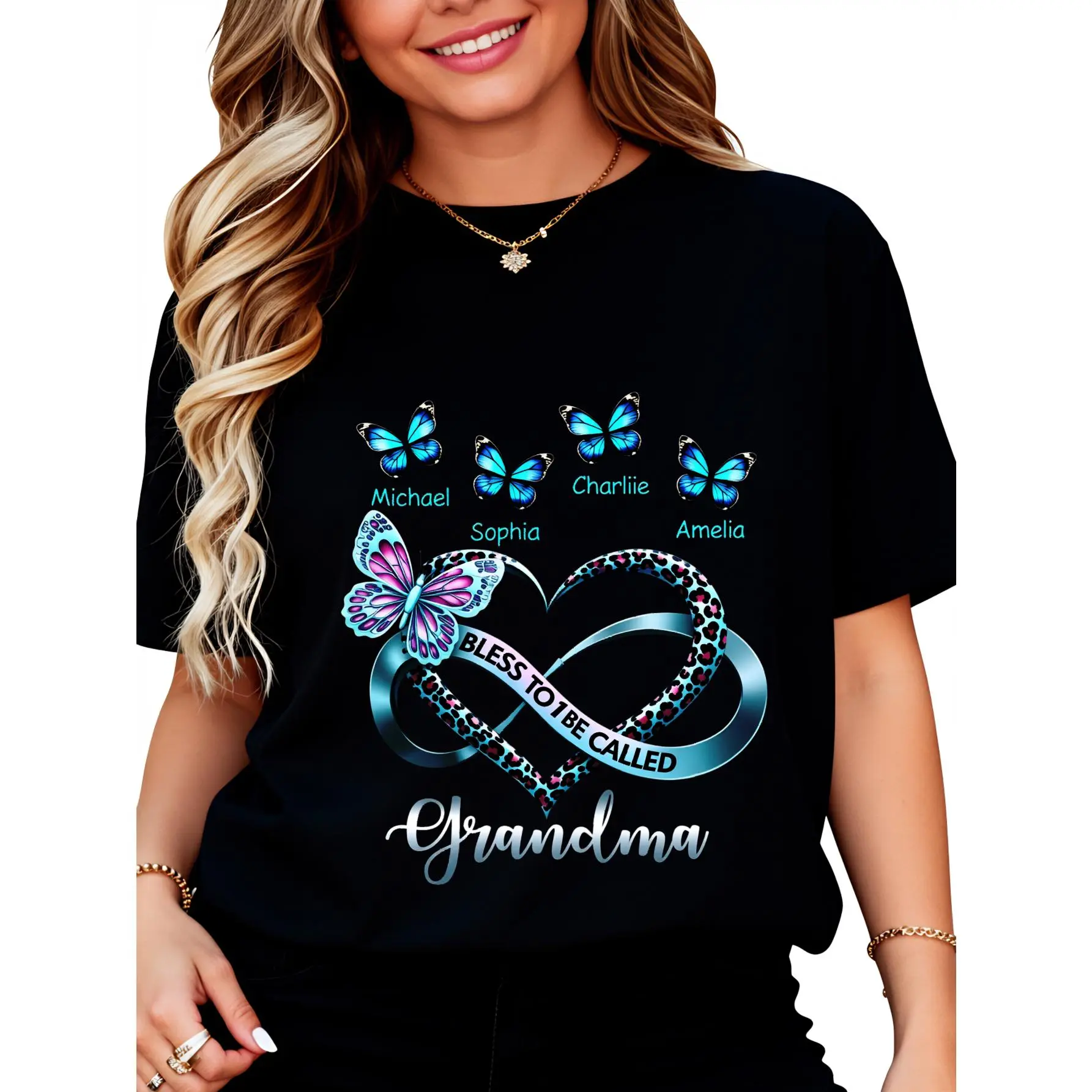 Unisex Cotton "Blessed to Be Called Grandma" Print T-Shirt - Planet-Fit, Heartfelt Mother's Day Gift for Grandma, Men's Short-Sleeve Top with Coordinating Bottoms