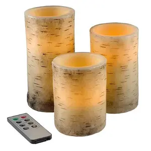Lavish Home Flickering Flameless LED Candles with Birch Bark- Set of 3 Lavish Home Flickering Flameless LED Candles with Birch Bark- Set of 3