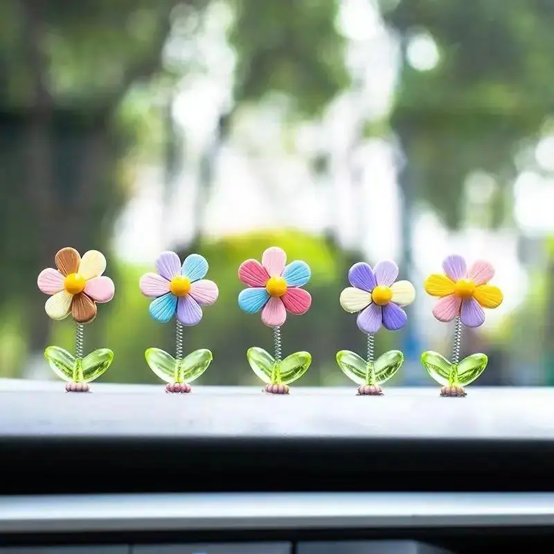 5PCS Solar Sunflower Car Dashboard Decor, TikTok Viral Dancing Flower Ornament, Cute Shaking Head Auto Accessory for Car Interior, Aesthetic Center Console Decoration & Gift Idea
