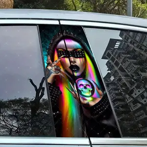 2pc Gothic Vinyl Stickers for Car B Pillar Protection, Easy Peel Off, Sunproof Waterproof Scratch Resistant, Suitable for All Cars, Car Exterior Decor