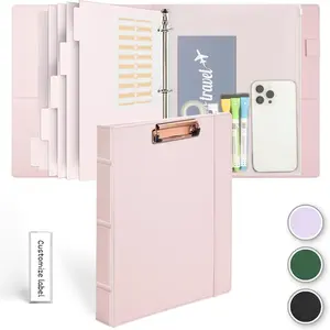 Hardcover 3 Ring 1 inch Leather Binder, Letter Size Binder Dividers with Tabs, PVC Zipper Pouch, Professional Binder Organizer, Faux Rose Pink Leather