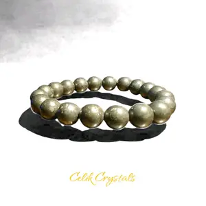 High Quality Natural Pyrite Healing Stretch Bead Bracelet - Unisex crystals for crystal Stretchable Durable