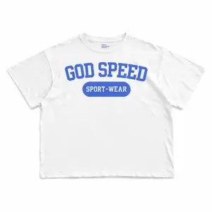 God Speed Sport-Wear T-Shirt | Athletic Lettering, Blue Collegiate Tee
