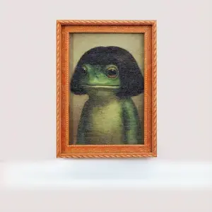 Funny Frog Magnet with Bob Haircut - Weird Core Fridge Decor - Cute Meme Gift for Bestie & Coworker Wooden