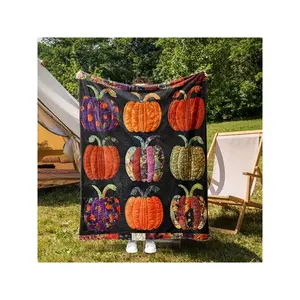 1pc Cute Pumpkin Blanket - Soft Flannel Cozy Square Bedspread/Throw With Adorable Pumpkin Patch Print, All-Season Warm Bed Covering For Adults, , , For Home, Travel & Gifts-30*40in