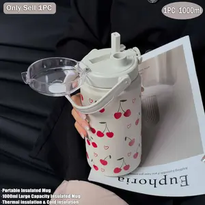 1000ML Stainless Steel Insulated Cup, Dual-Layer Thermos Bottle with Straw, Large Capacity Sports Water Jug, Gym & Outdoor Use, Gift Idea