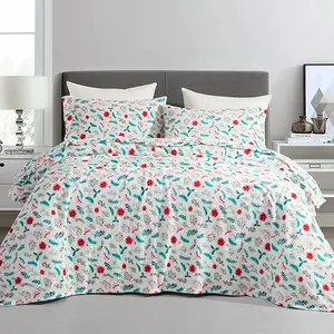 Mocassi 4-Piece Christmas Holiday Velvet Plush Flannel Sheet Set, Hotel Premier Cozy Warmth