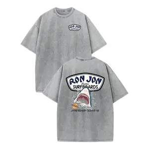 Unisex Ron Jon Surfboards Shark Graphic Washed Tee | 100% Premium Cotton Oversized Relaxed Fit Shirt | Y2K Casual Streetwear & Retro Beach Surf Aesthetic Top | Summer Vacation Gift Mens Clothing