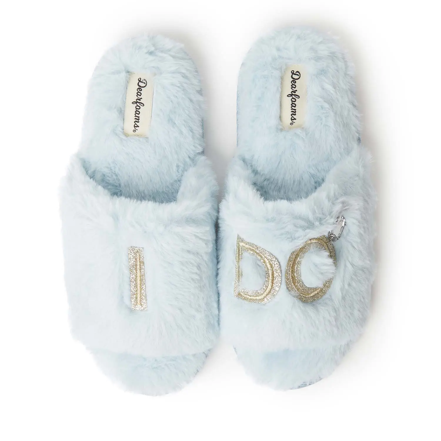 Dearfoams Women's Bridal I Do Plush Faux Fur Slide Slippers with Memory Foam and Indoor/Outdoor Sole, Shoe, Footwear