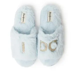 Dearfoams Women's Lane Bridal I Do Fuzzy Slide Slipper