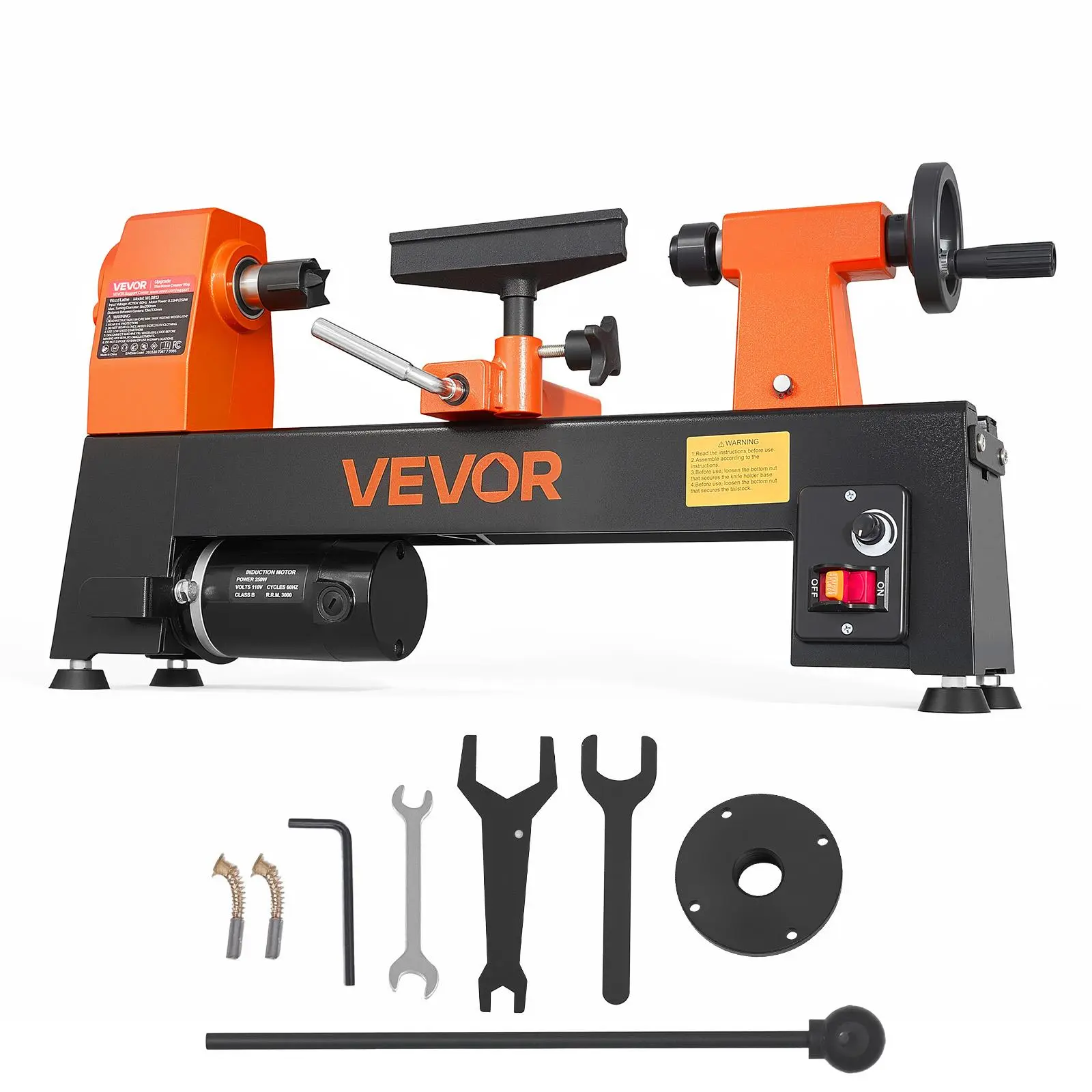 VEVOR 1/3 HP 8-in Metal Frame Mini Benchtop Wood Lathe, 8x13 in Variable Speed 150-3200 RPM, Overload-Safe Woodworking Machine with Tool Rest, Wrenches, Feet for Beginners [ToolUpgrade]