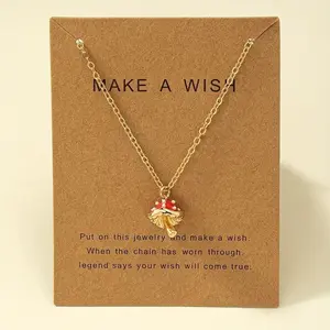 Creative golden mushroom-shaped wish necklace, fashionable, exquisite, personalized, and versatile accessory