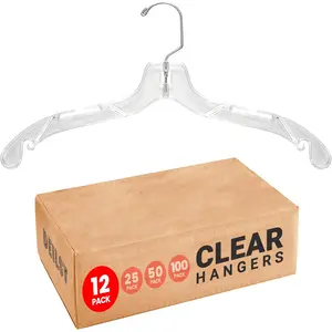 Clear Plastic Hangers 12 Pack Durable Clothes Hanger for Wardrobe Organization, Essential Plastic Hanger for Garments, Versatile Coat Hangers for Home and Retail Use