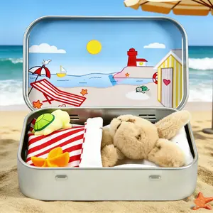 Portable Tiny Travel Bunny in a Tin Box,Beach Tuck-in-Tin,Beach Adventure Playset with Stuffed Animals, Cuddly Stuffed Animal, Sensory Play Kit for Travel, Portable Gift for Friend