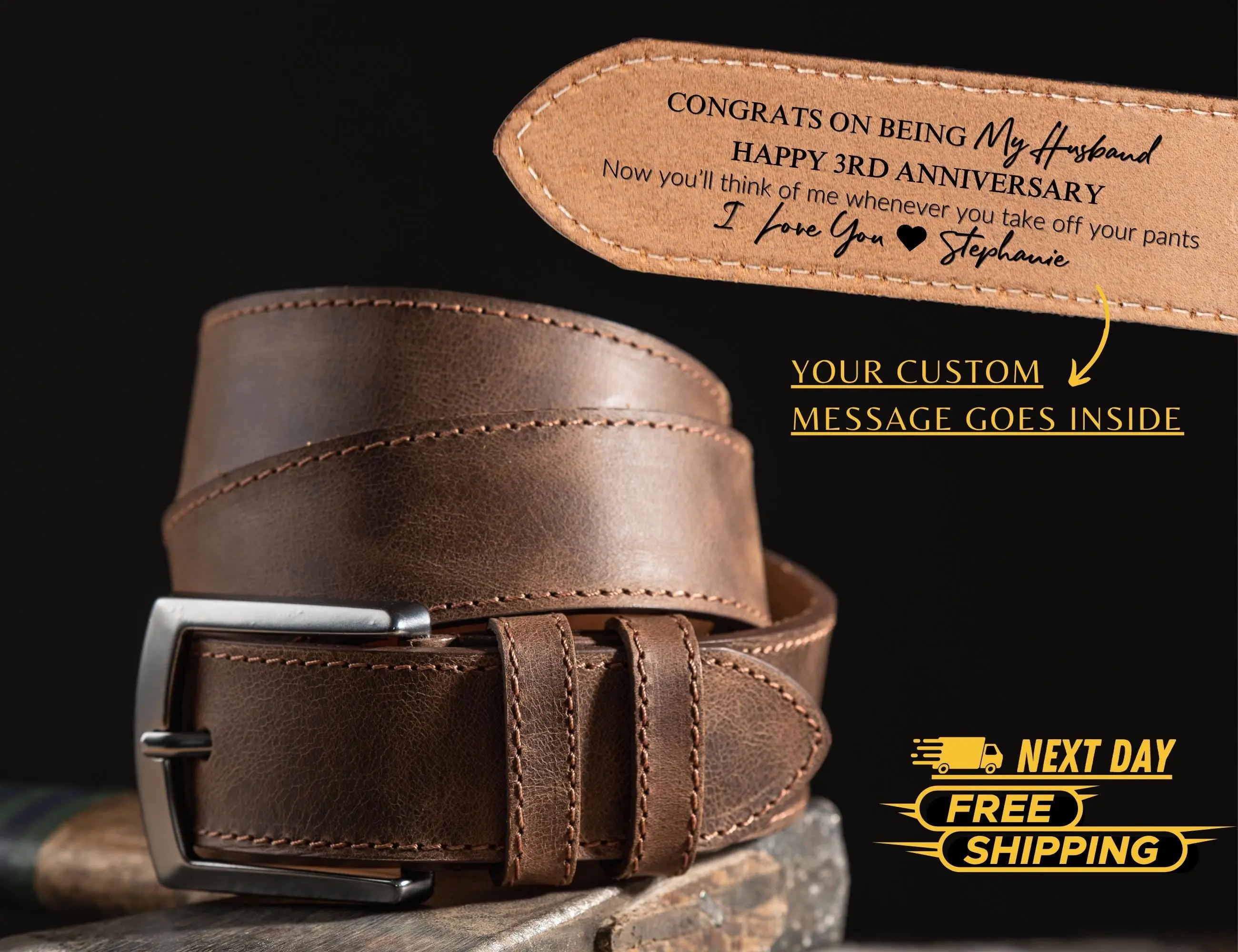 Personalized Leather Belt for Anniversary - Handcrafted Custom Belt for Him