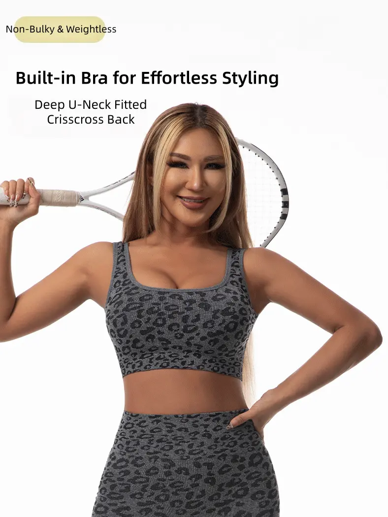 Product Introduction of VVL Women's Solid Wide-Strap Cami Backless Top & High Waist Leopard Print Yoga Set, Sporty Comfy Breathable Outfits for Yoga Gym Workout Running,Breathable Seamless Gym Training for All Seasons 18