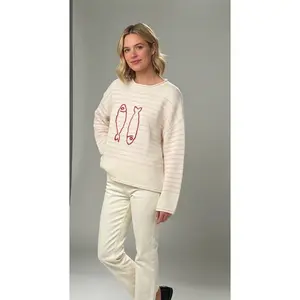 Chloe Stripe Twin Sardines Cotton Sweater in Pink