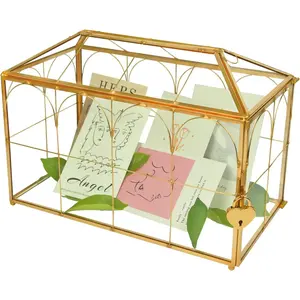 12.6x5.9x9.0inch Wedding  Glass Card Box with Lock and Slot - Enelope Card Holder for Reception   Decoratie Box, Party Centerpiece  Card Box  Wedding Card Box