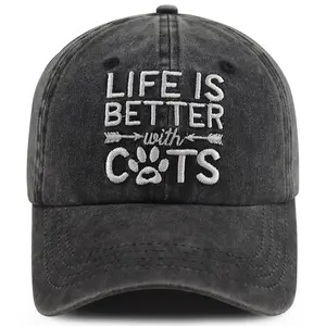Funny Embroidered Cat Hat for Women Men, Life is Better with Cats, Adjustable Cotton Cute Cat Decor Baseball Cap, Christmas Retirement Birthday Cat Gifts for Dad Mom Grandpa Grandma Friends Lovers