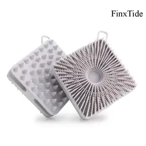 FinxTide Dual-Sided Silicone Body Scrubber & Scalp Massager - Exfoliating Shower Brush for Men/Women/Kids, Sensitive Skin - No-Slip Ergonomic Loofah - Spa & Travel Essential Bathroom Accessory Home Goods