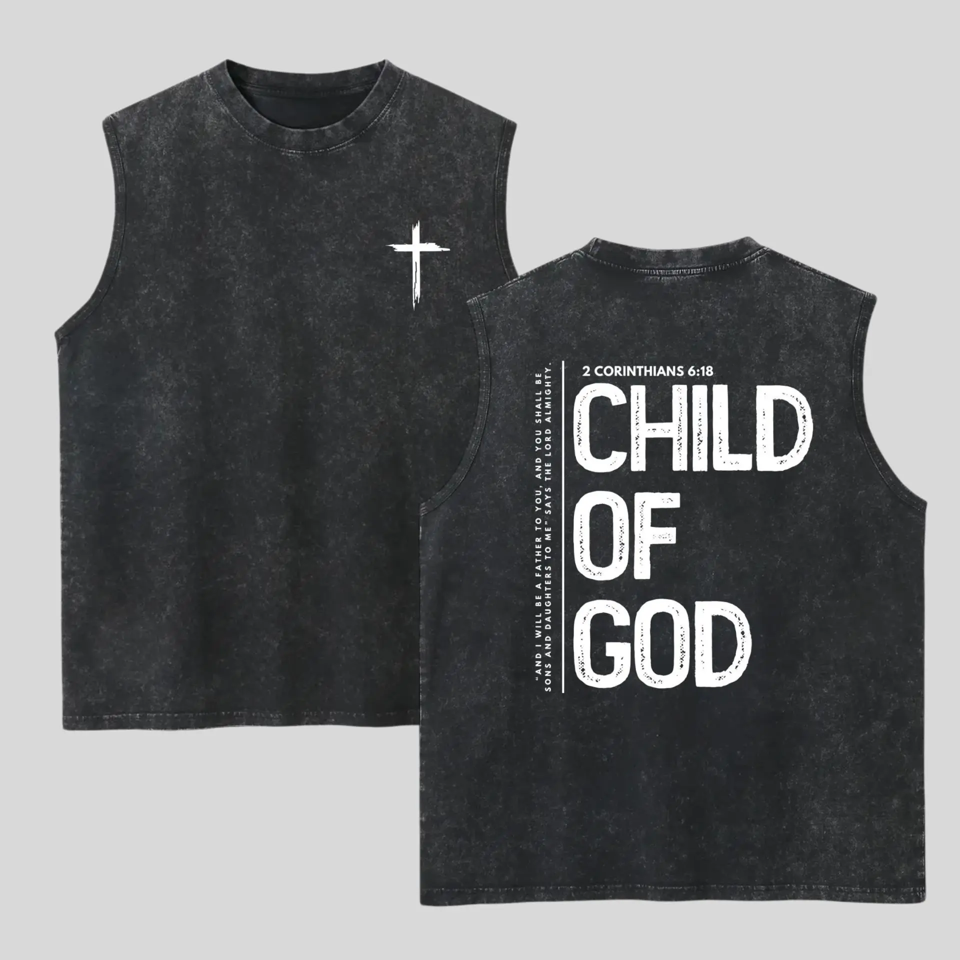 Child Of God Washed Tank Top, Gym Essential, Vintage Casual Crewneck Sleeveless Menswear Tops Classic Cotton Fabric Streetwear