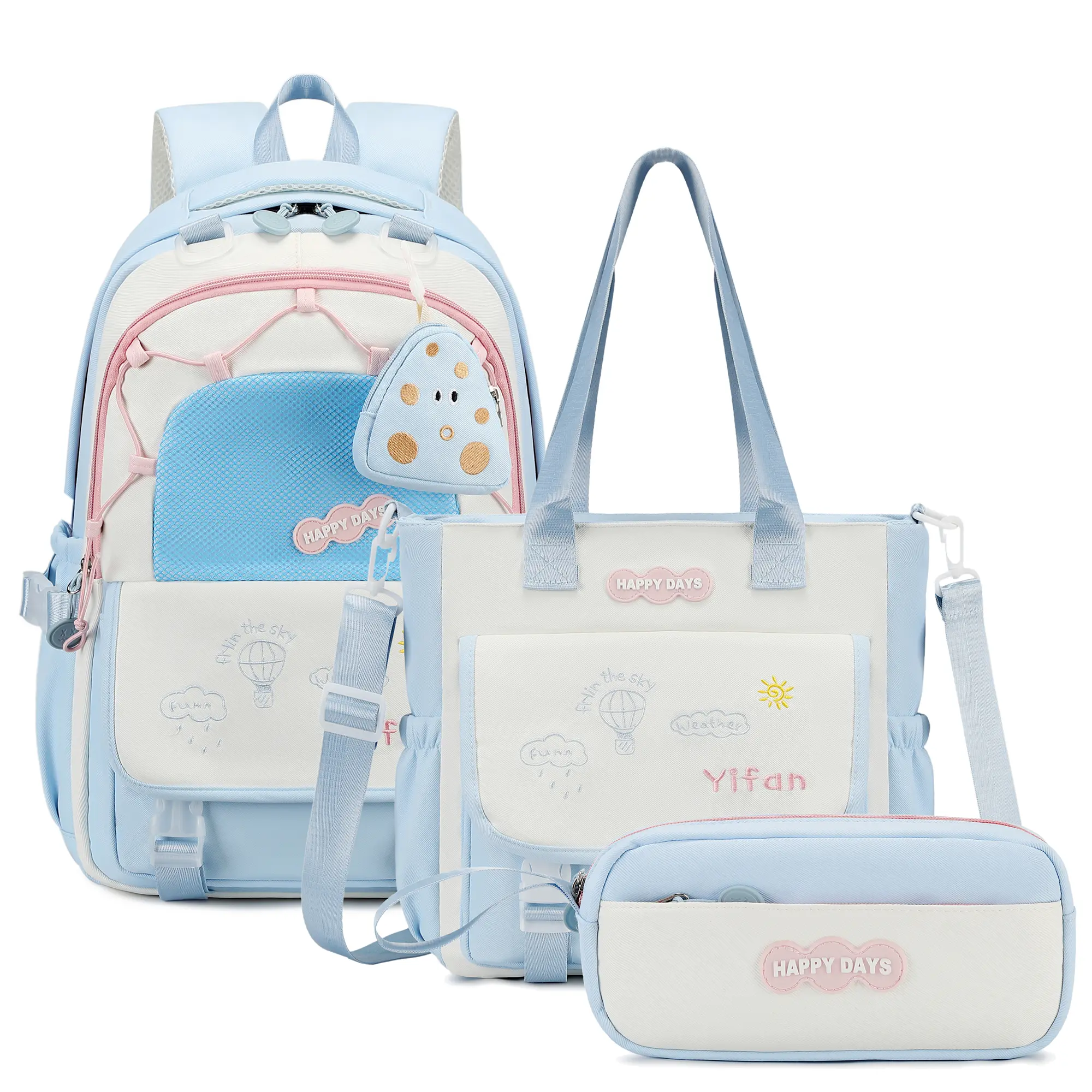 3Pcs School Backpack for Girls Aesthetic Bookbag with Lunch Tote & Pencil Case Elementary Middle High School Students Travel Daypack 3-IN-1 Set Multi-Pockets Large Capacity Durable Water-Resistant