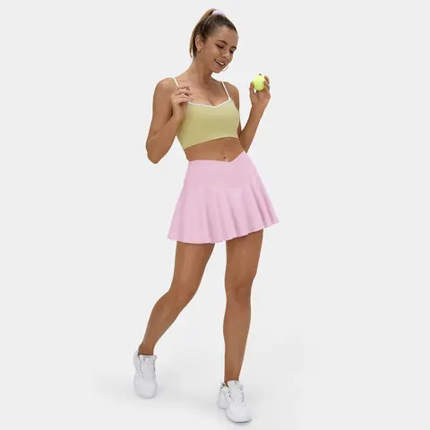 Halara Softlyzero Airy Fabric Comfy High Waisted Crossover 2-in-1 Side Pocket Flare InstantCool Tennis Skirt
