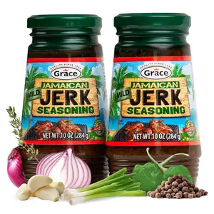 Grace Jamaican Mild Jerk Seasoning (Two 10 Oz Jars) - Mild Jamaican Style - Caribbean Jerk for Chicken & Oxtail