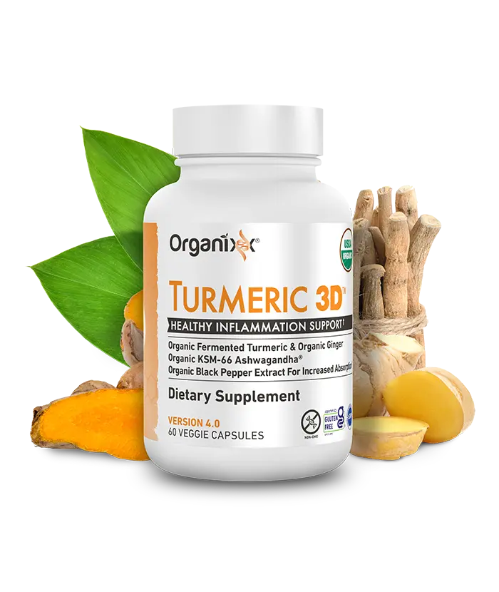 Organixx USDA Organic Turmeric Curcumin Herbal Dietary Supplement - with Ashwagandha, Vitamin D, Ginger, Fermented for Max Bioavailability, 60 Capsules for Immune & Joint Support, Fitness, Healthcare