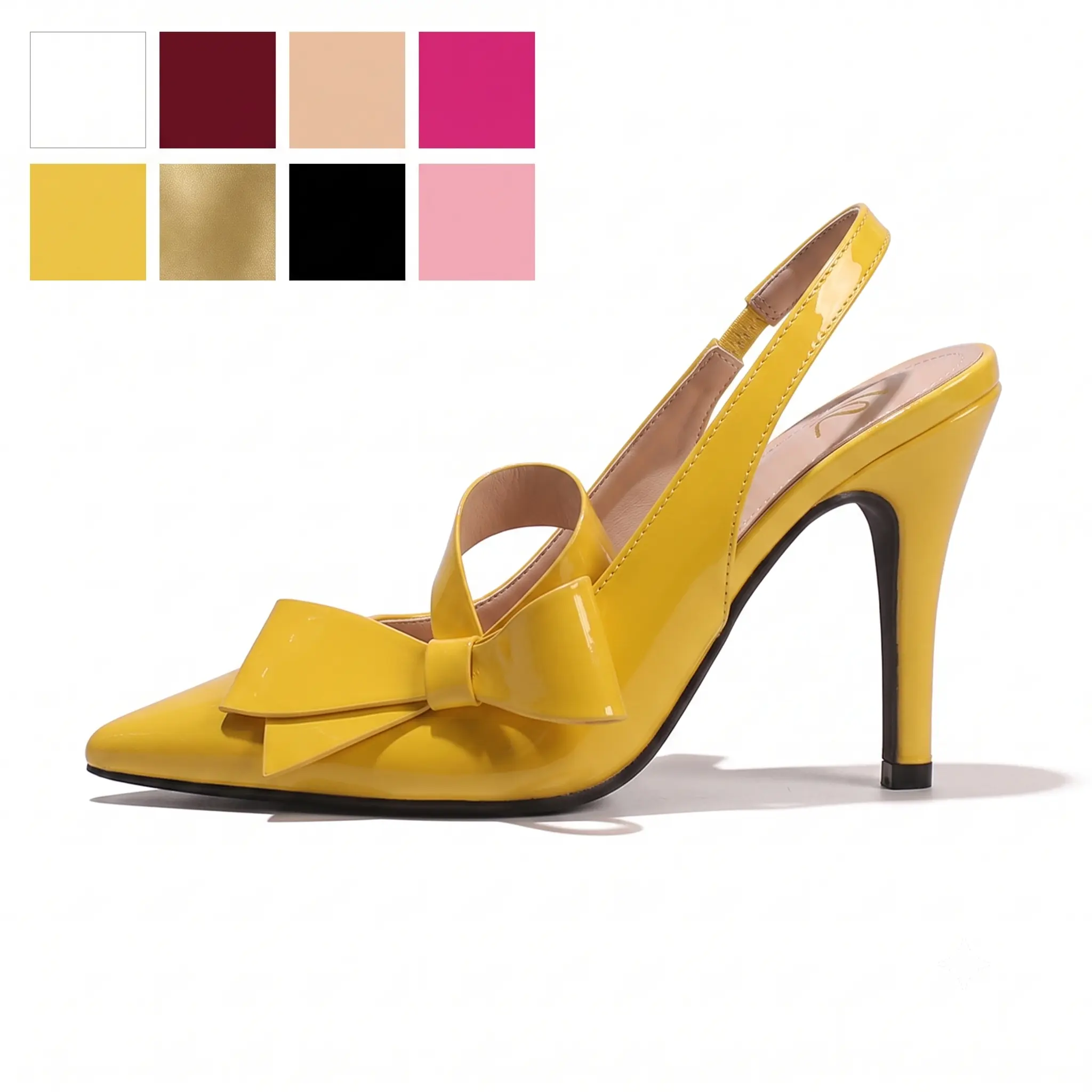 Women's Patent Slingback Pointed Toe Stilettos with Oversized Bow - Vintage 2000s Coquette Dress Shoes for Wedding Guest & Prom, Vintage Heels 2000s