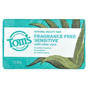 Tom's of Maine Natural Beauty Bar Soap with Aloe Vera, Fragrance-Free, Sensitive, 5 oz (141 g)
